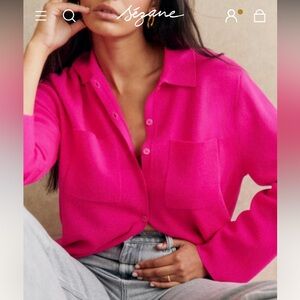 Sezane Emily Wool Cardigan Rose Fluo Pink XL